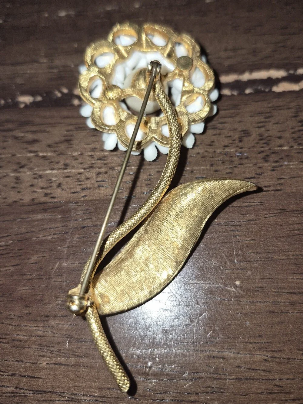 Gold and White Floral Pearl Brooch - Women's Jewelry